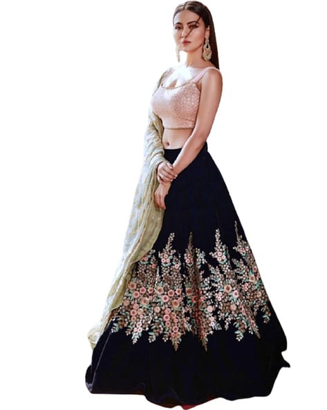 Buy Black Net Plastic Mirror Embroidery Lehenga N Choli With Dupatta Party  Wear Online at Best Price | Cbazaar