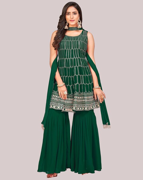 Embellished Semi-Stitched A-line Dress Material Price in India