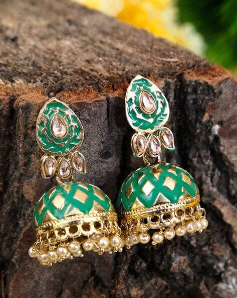 Golden Big Size chandbali and jhumka style earring with original Rice  pearls – NIYA CREATION