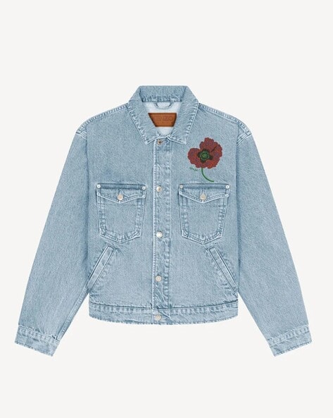 Buy KENZO Poppy Flower Regular Fit Denim Jacket | Sky Blue