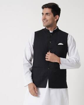 maxence Men Micro Print Regular Fit Nehru Jacket with Welt Pockets-picture-28