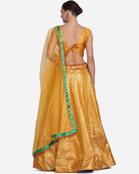 HOUSE OF JAMOTI Yellow & Gold-Toned Printed Ready to Wear Lehenga & Blouse  With Dupatta - Absolutely Desi