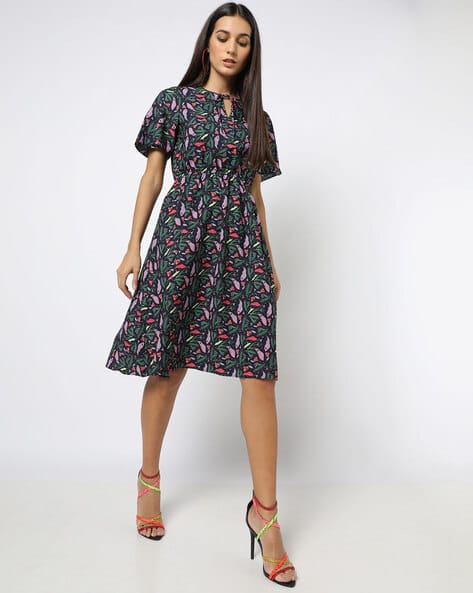 ISCENERY BY VERO MODA Printed A-line Dress with Keyhole Neckline