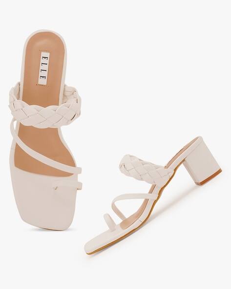 Braided-Strap Toe-Ring Block Heels