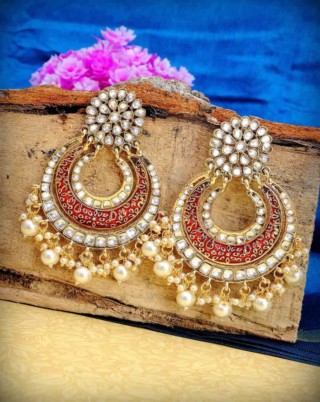 Amazing Pink Contemporary Jhumkas Earrings Earrings Wedding Wear With Saree Lehenga  Earrings for Girl's and Women - Etsy