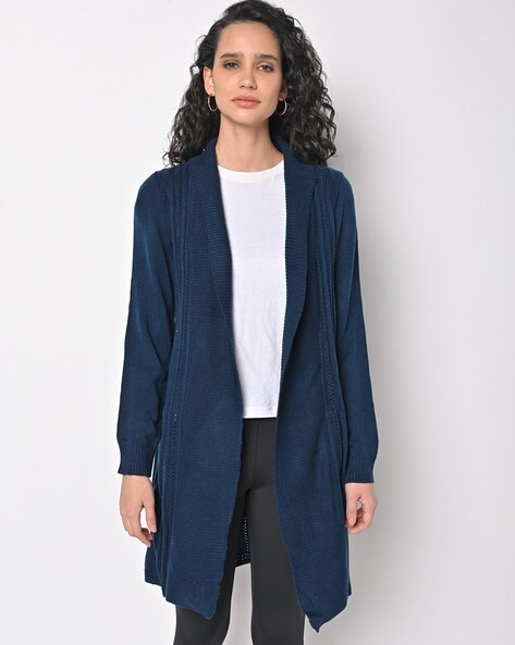 Ribbed Front-Open Longline Cardigan