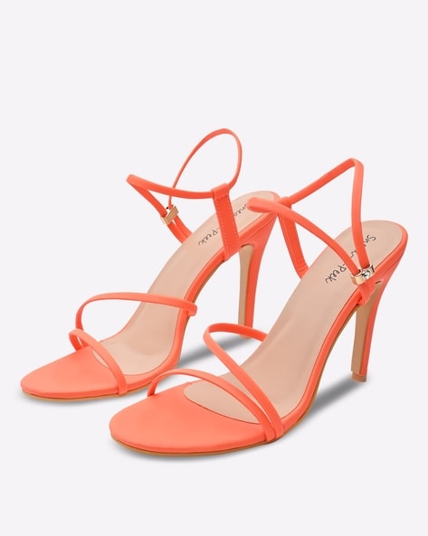 London Rebel Wide Fit Strappy Heeled Sandals In Orange-pink | ModeSens