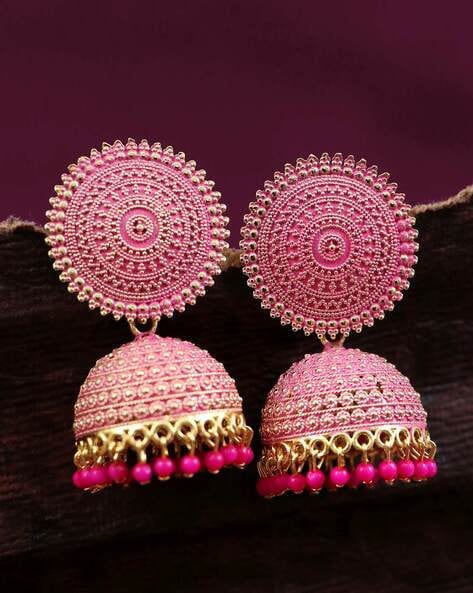 Large Jhumka Earrings with Ear chains – SOKORA JEWELS