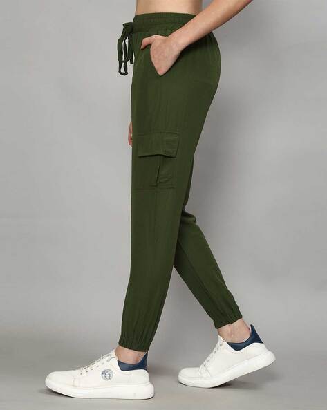 Refuge Womens Cargo Jogger Pants Green Stretch Relaxed Fit Flap Pockets S/P