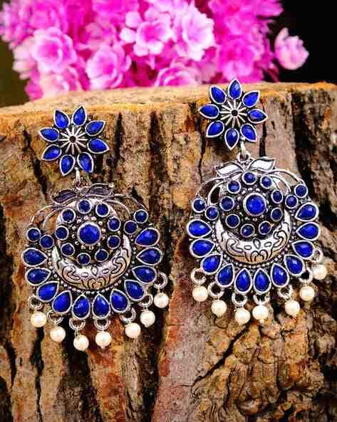 Buy Shop Now White Silver Stone Studded Earrings With Maang Tikka Online  From Surat Wholesale Shop.