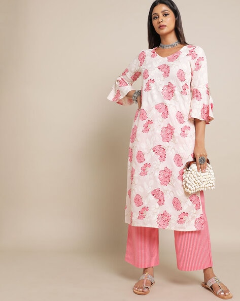 fcity.in - Look Attractive Georgette Beautiful Flower Printed Kurti With  Palazzo