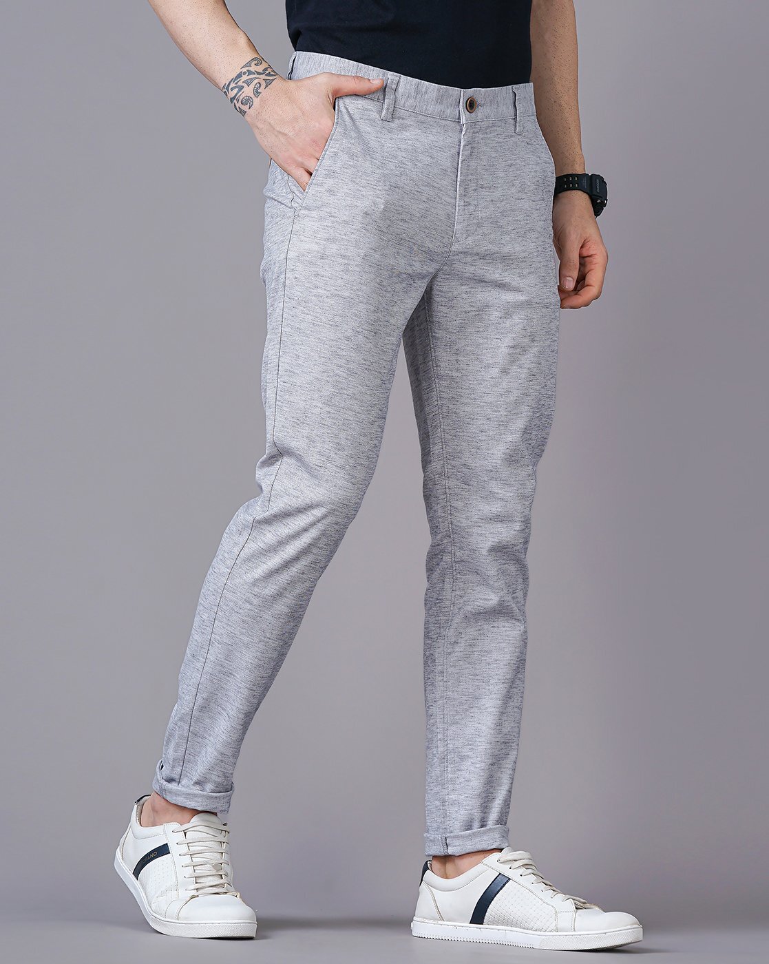Buy Men Grey Slim Fit Textured Casual Trousers Online  785501  Allen Solly