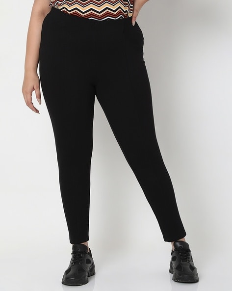 Casual Solid Regular Black Plus Size Leggings (Women's)