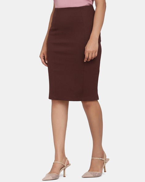 brown slit pencil skirt