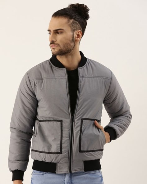 Zipper & Hoodie Jacket Plain Dark Grey & Contrast Grey Colour