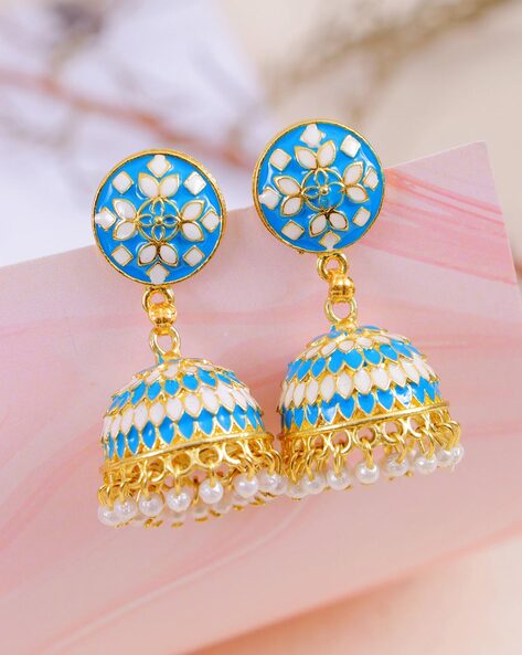 Buy Blue Gold Tone Kundan Meenakari Earrings with Pearls Online at  Jaypore.com