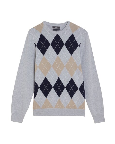 Cotton Argyle Crewneck Sweater