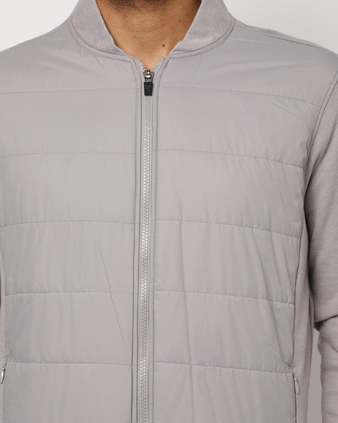 Teamspirit Zip-Front Puffer Jacket with Zipper Pockets For Men (Grey, XXL)