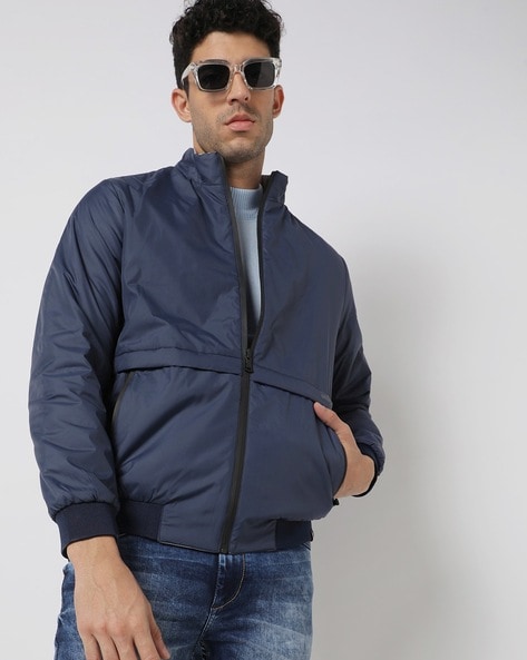 Slim Fit Zip Front Bomber Jacket