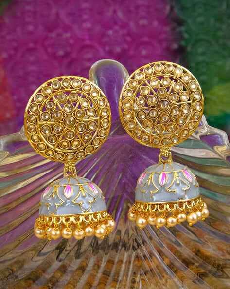Flipkart.com - Buy CRUNCHY FASHION Gold-Plated Enamel Meenakari Floral  Kundan Grey Pearl Jhumka Jhumki Earrings Alloy Jhumki Earring Online at  Best Prices in India