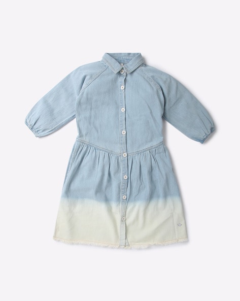 Flower Girl Girls Denim Dress - Denim Blue