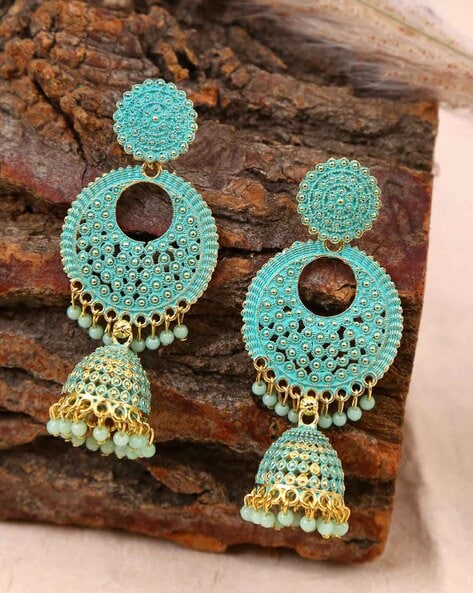 Earrings & Studs | Jhumki style Earings in Silver with Sky Blue Color |  Freeup