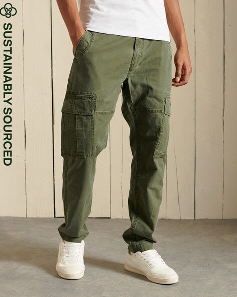 Canvas cargo trousers  Dark khaki green  Ladies  HM IN