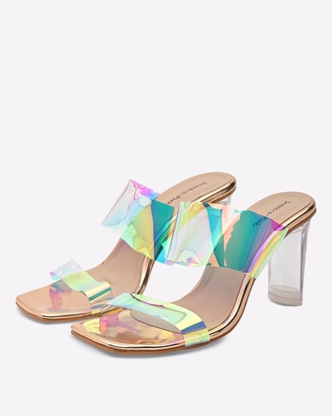 Multi Color Holographic Ankle Strap Heels Sandals|FSJshoes