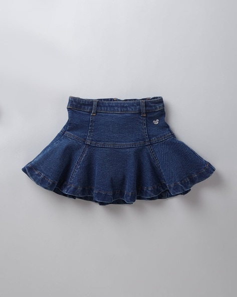 Trendy High Low Flared Blue Denim Skirt with African Pattered!! –  africanapparels.com