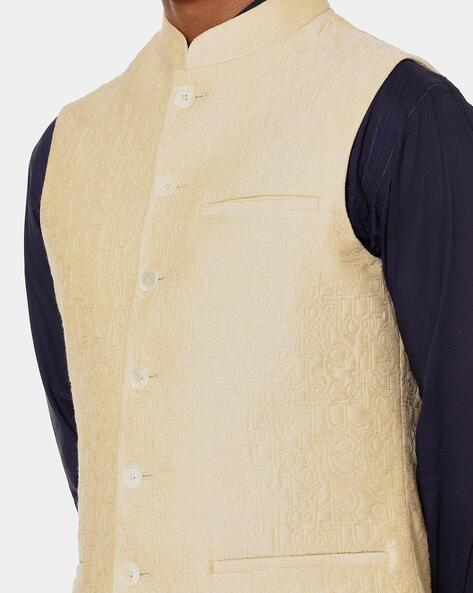 Buy Navy Blue Tussar Silk Mens Nehru Jacket (NMK-6973) Online