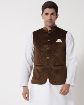 maxence Men Floral Print Regular Fit Nehru Jacket with Welt Pockets-picture-24