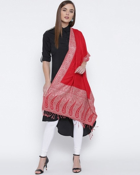Paisley Printed Reversible Stole with Tasseled Border Price in India