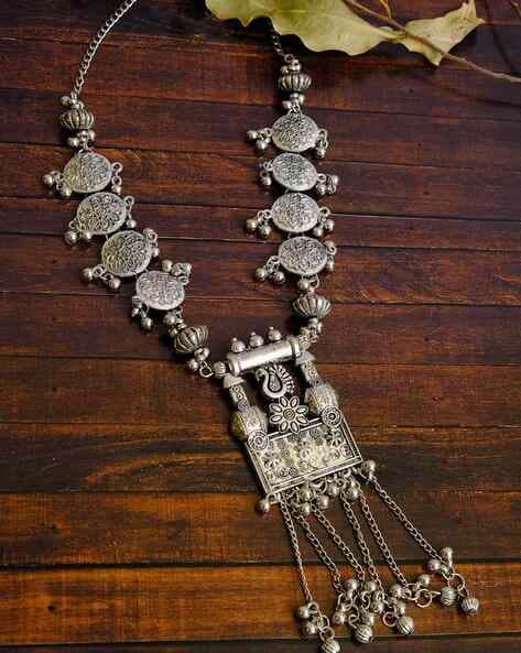 Long silver hot sale fashion necklace