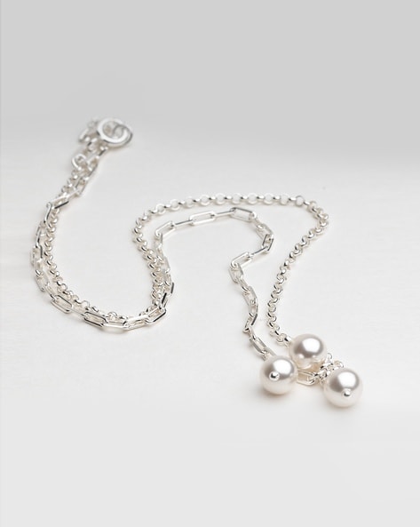 Genuine Pearl Drop Necklace with CZ Bezel Set Finished in Pure Platinum -  CRISLU
