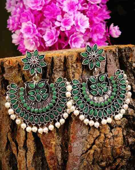 Buy Peackock Chandbali Silver Earrings Oxidised Jewellery Online – Nithilah