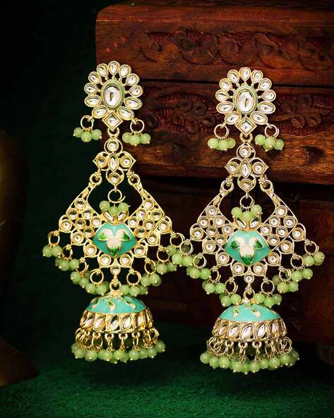 Shop Best Antique Gold Tone With Mint Green Designer Earrings