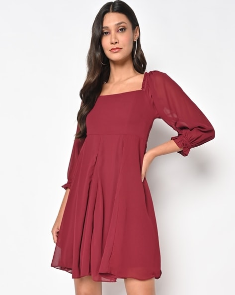 Square-Neck Fit & Flare Dress