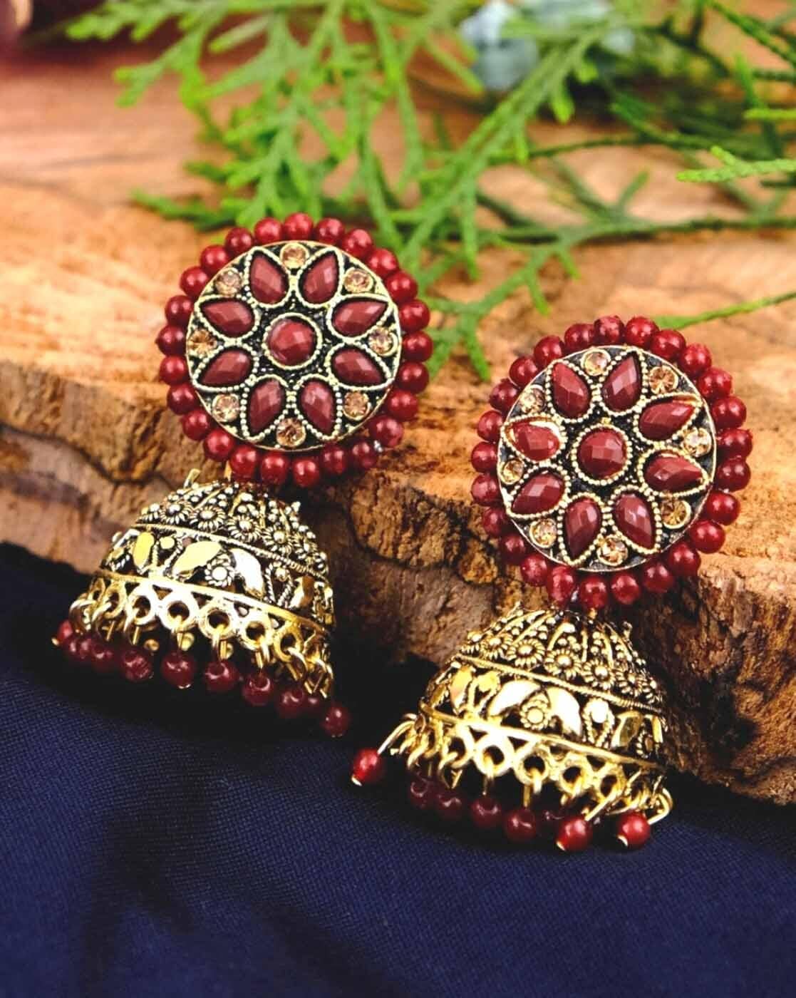 Buy Fida Wedding Oxidised Maroon And Green Classic Circular Stud Earrings  Online