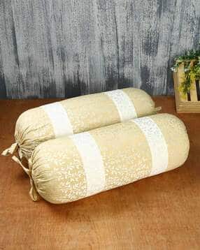 Set of 2 Leaf Print Cotton Bolster Covers 15" x 30"-image-14
