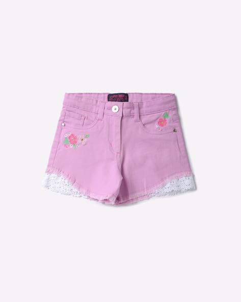 Flat-Front Shorts with Lace Trim