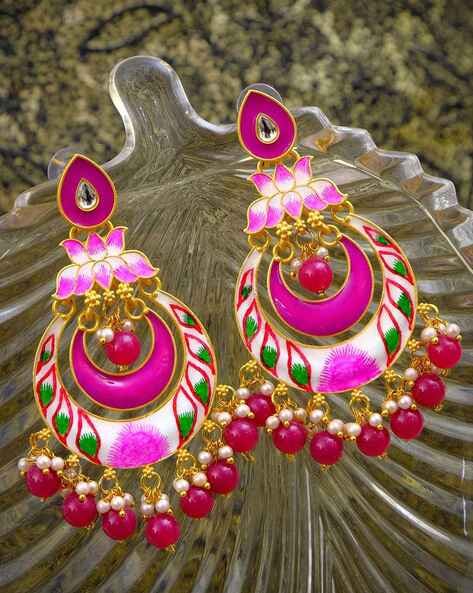 Chandbali Earrings(Pink Color)