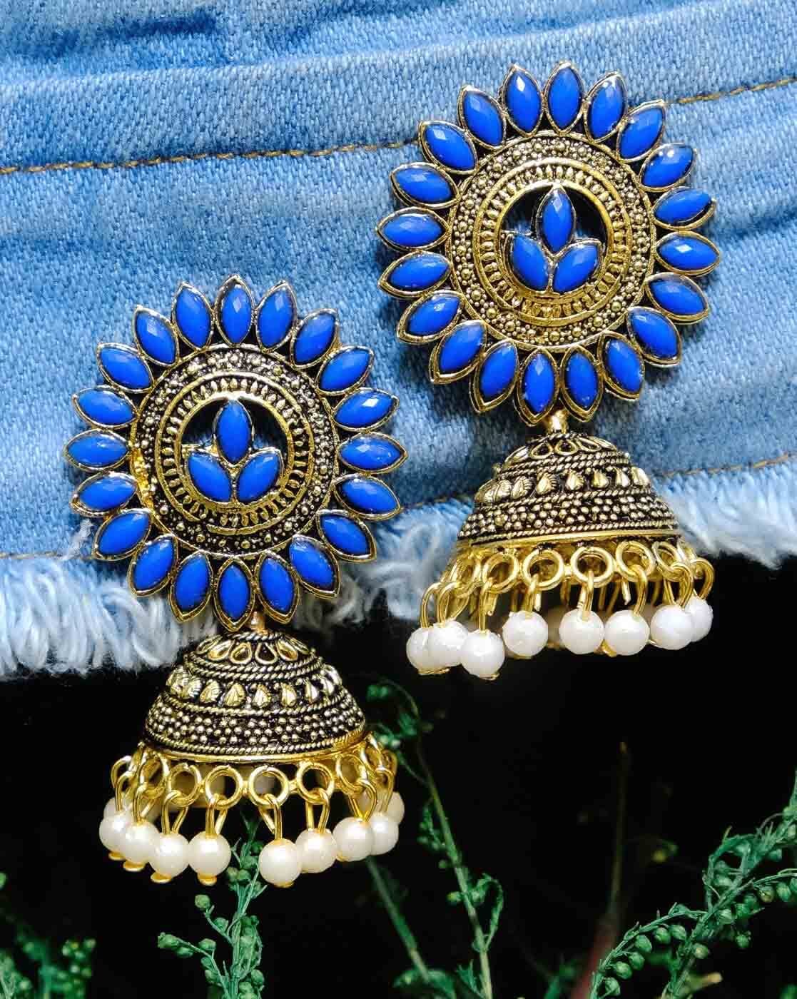 Navy Blue Jhumka Earrings for Saree | FashionCrab.com | Girly jewelry,  Indian jewelry earrings, Indian bridal jewelry sets