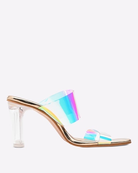 Carmella Glitter Sole Diamante Detail Lace Up Heel In Silver Holographic  Faux Leather | EGO