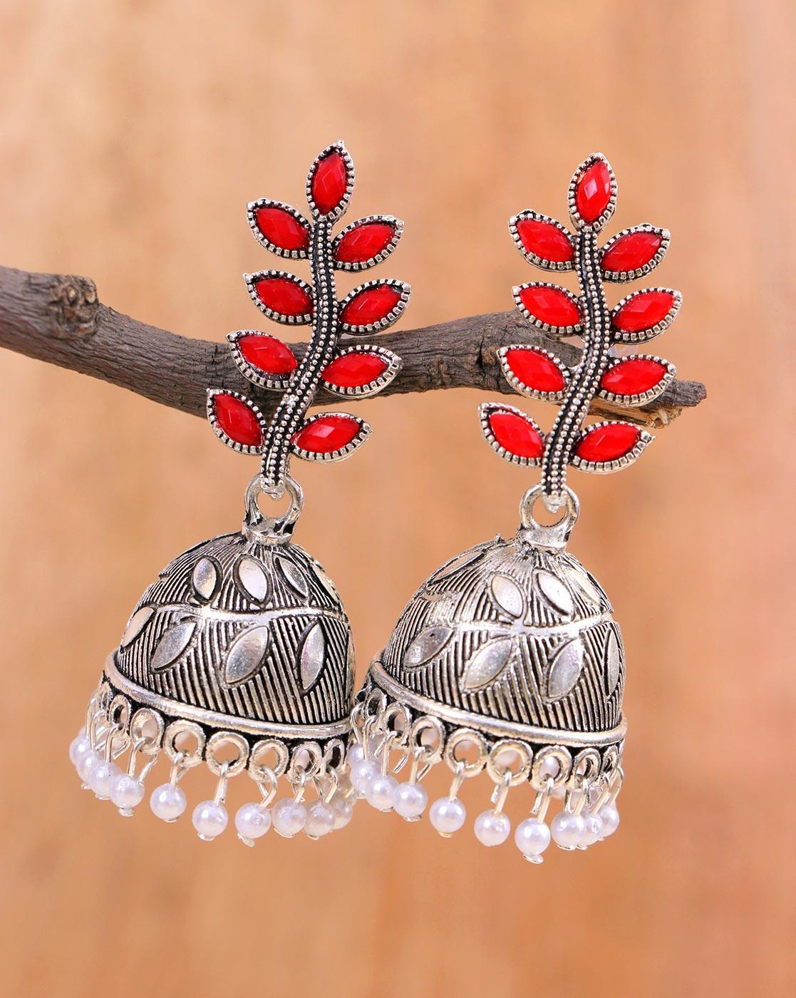 Elegant German Silver Jhumkas - South India Jewels