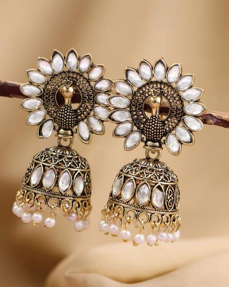 PARAYANTRA Golden Earrings Peacock Designs Cubic Zirconia & Pearl Gold  Plated Earrings Jhumka Earrings For Women/Girls Stylish Latest Fancy  Earrings