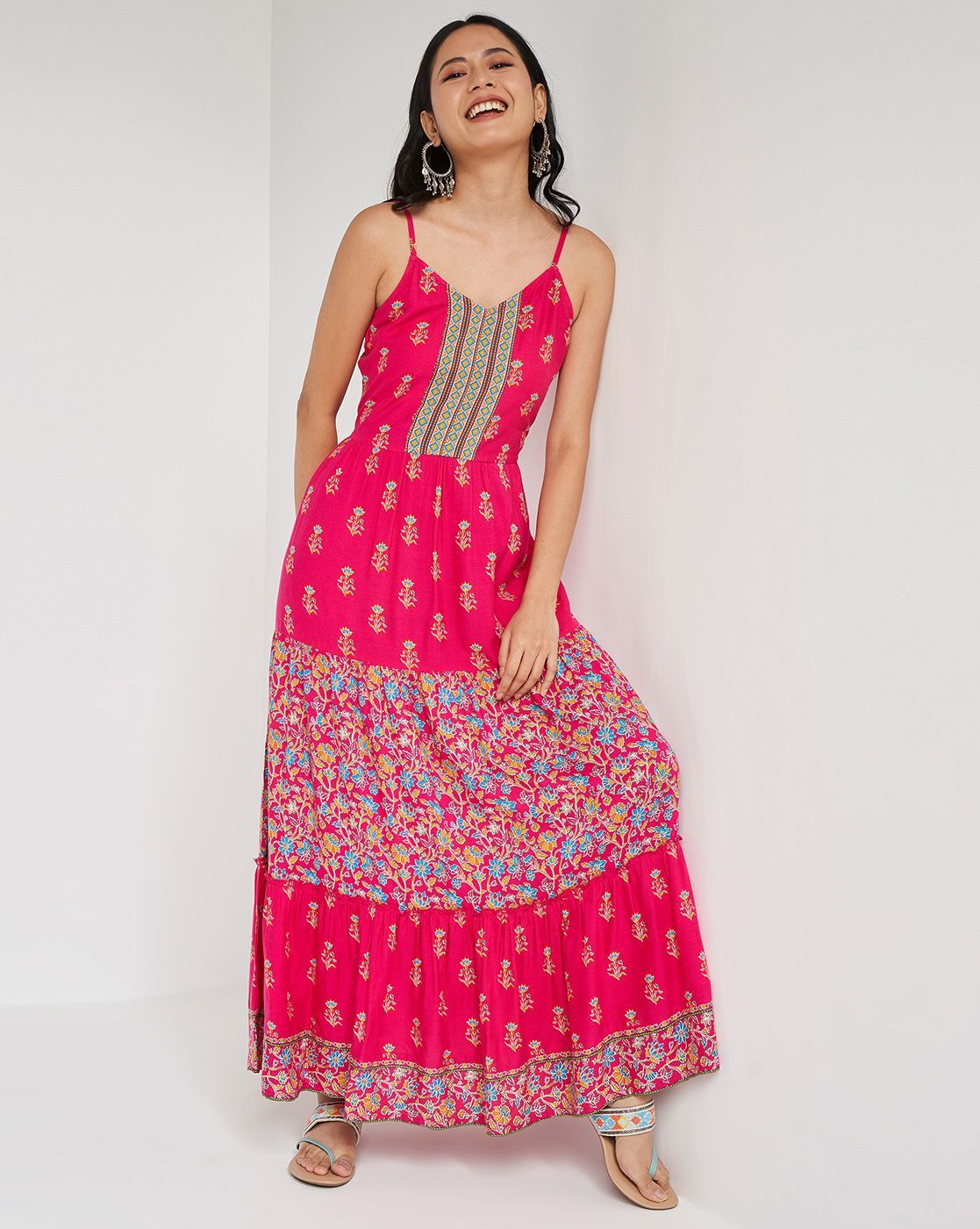 Buy Global Desi Blue Floral Print Maxi Dress for Women's Online @ Tata CLiQ