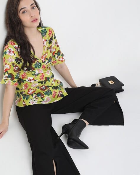 Vero Moda Floral Print V-Neck Wrap Top