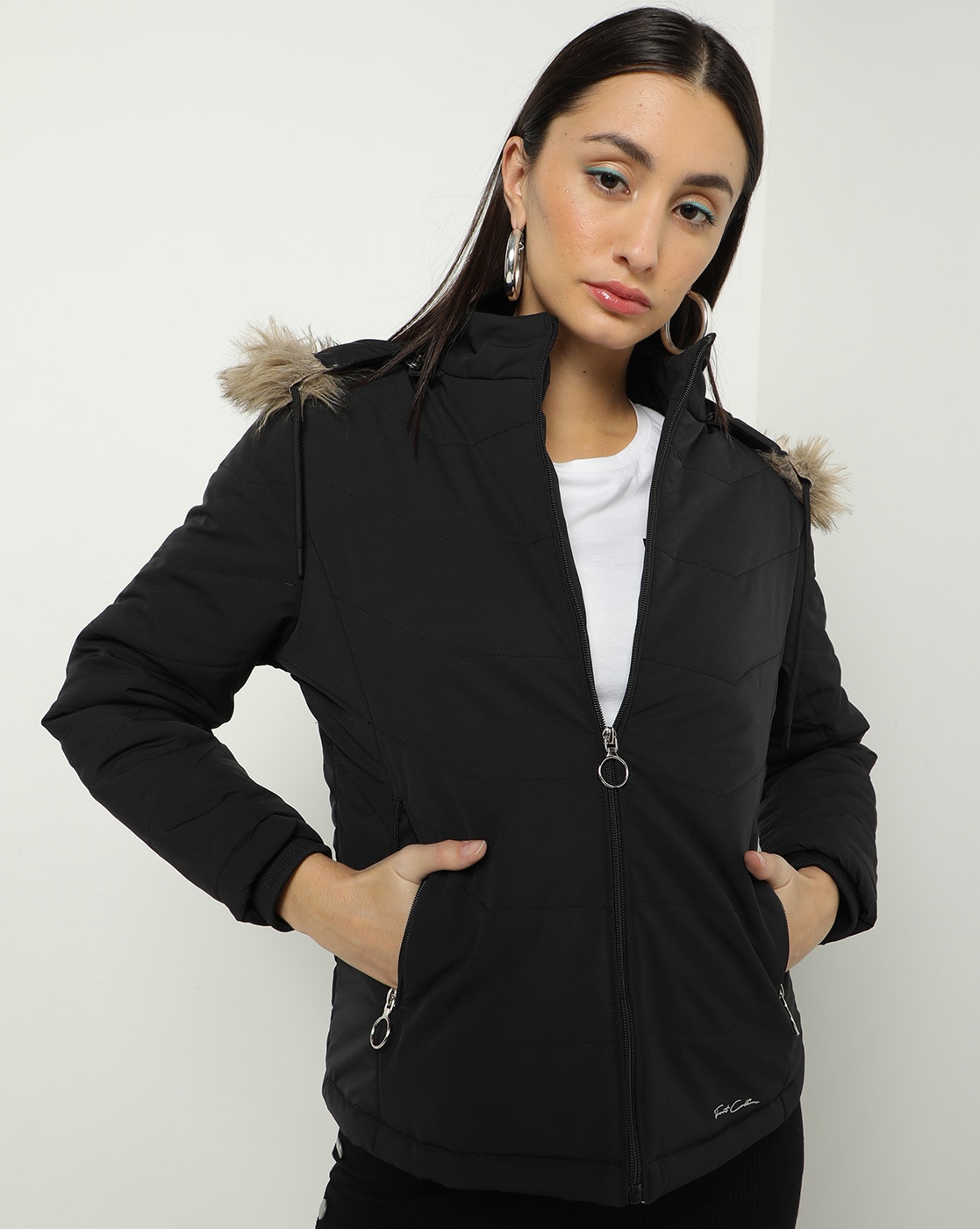 Women Quilted Regular Fit Jacket with Detachable Hoodie