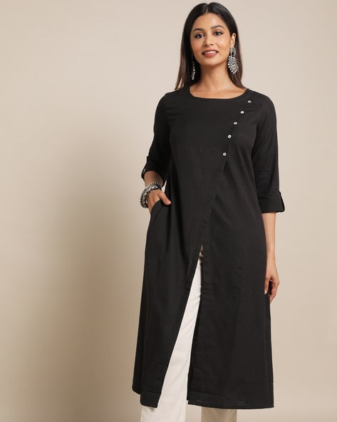 Black front slit kurta set