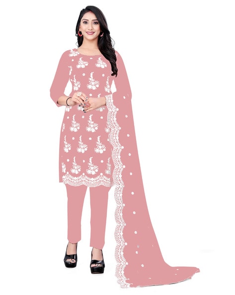 Embroidered Semi-Stitched Straight Dress Material Price in India